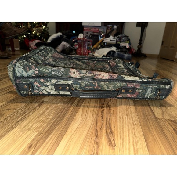 VTG Atlantic Suitcase Tapestry Green Floral Wheeled Rolling Wardrobe Rare USA - Picture 5 of 16